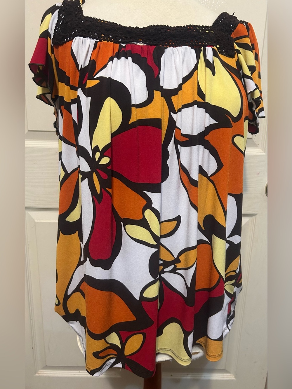 AGB 1X Women’s Floral Blouse in Red, Orange & Yellow